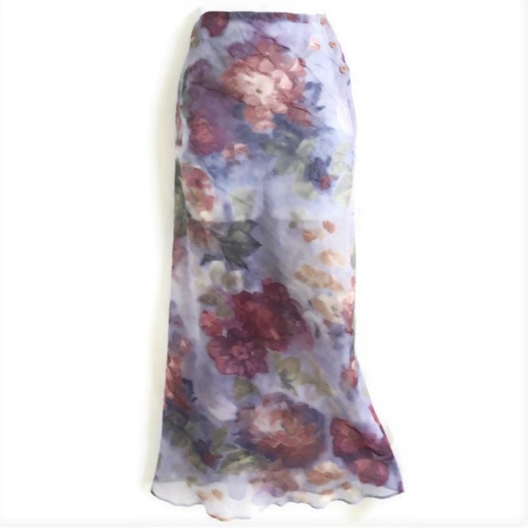 Johnny Was Dresses & Skirts - Johnny Was Sheer Skirt Pastel Floral Maxi Crinkle Pull On Elastic Waist USA S